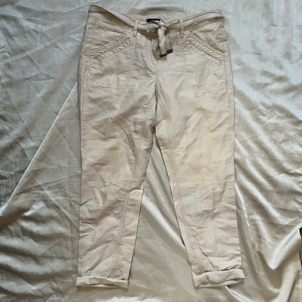 LOFT Cream Casual Pant with Belt - Picture 3 of 8